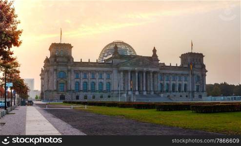 Reichstag building in Berlin, Germany in the morning