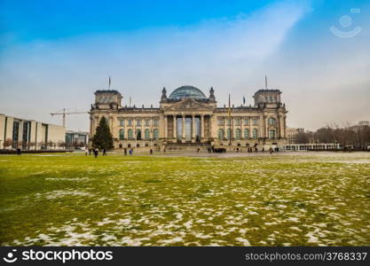 Reichstag building in Berlin, Germany on christmas