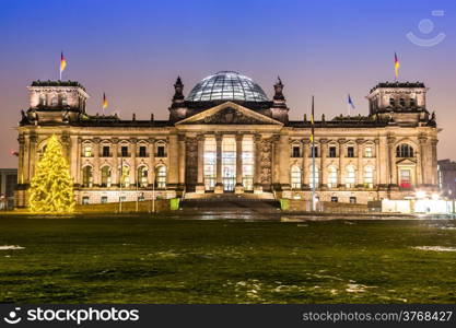 Reichstag building in Berlin, Germany on christmas