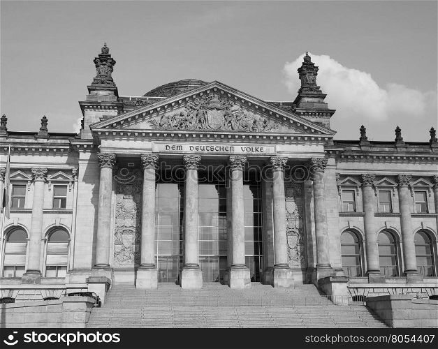 Reichstag parliament in Berlin in black and white. Reichstag houses of parliament in Berlin, Germany in black and white