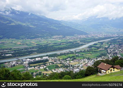 Rein valley and farm on the slope in Lichtenstein