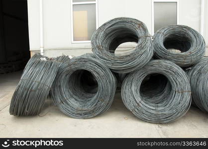 Reinforcing steel bars on roll. Construction materials