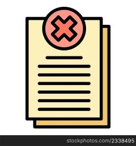 Rejected report icon. Outline rejected report vector icon color flat isolated. Rejected report icon color outline vector
