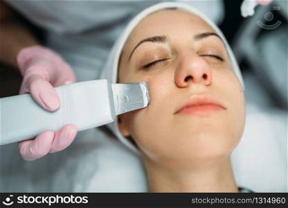Rejuvenation procedure, getting rid of wrinkles, cosmetology clinic. Facial skincare in spa salon, health care. Rejuvenation procedure, getting rid of wrinkles