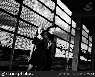 Relationship, man and woman, urban theme, black and white image
