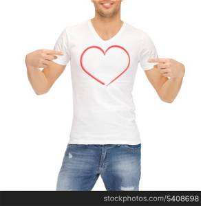 relationships concept - man in white t-shirt with heart