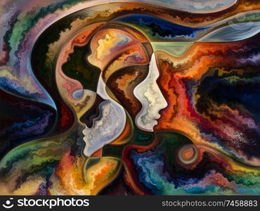 Relationships in Texture series. Abstract composition of people faces,  colors, organic textures, flowing curves suitable in projects related to inner world, love, relationships, soul and Nature