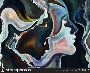 Relationships in Texture series. Abstract design made of people faces, colors, organic textures, flowing curves on the subject of inner world, love, relationships, soul and Nature