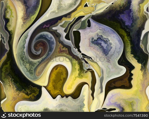 Relationships in Texture series. Abstract design made of people faces, colors, organic textures, flowing curves on the subject of inner world, love, relationships, soul and Nature