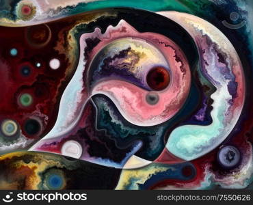 Relationships in Texture series. Abstract design made of people faces, colors, organic textures, flowing curves on the subject of inner world, love, relationships, soul and Nature