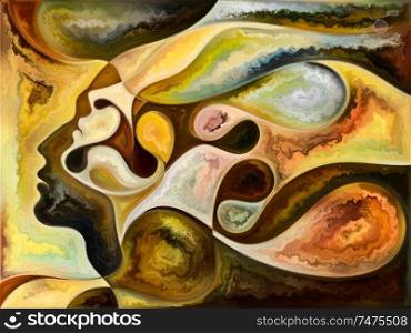 Relationships in Texture series. Arrangement of people faces,  colors, organic textures, flowing curves on the subject of inner world, love, relationships, soul and Nature