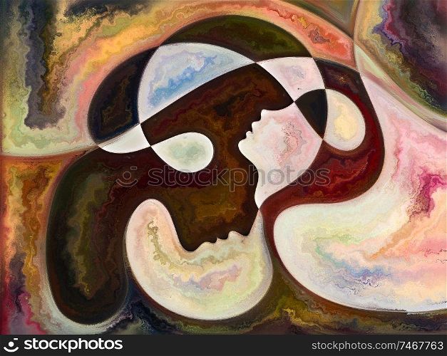 Relationships in Texture series. Artistic background made of people faces,  colors, organic textures, flowing curves for use with projects on inner world, love, relationships, soul and Nature