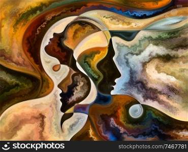 Relationships in Texture series. Backdrop design of people faces,  colors, organic textures, flowing curves for works on inner world, love, relationships, soul and Nature