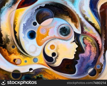 Relationships in Texture series. Backdrop of people faces, colors, organic textures, flowing curves on the subject of inner world, love, relationships, soul and Nature