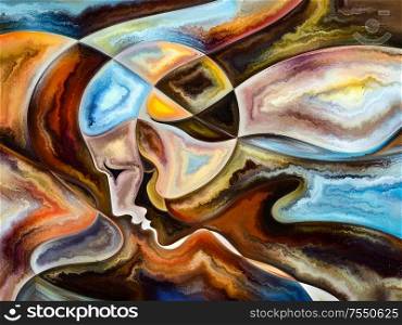 Relationships in Texture series. Background composition of people faces, colors, organic textures, flowing curves on the subject of inner world, love, relationships, soul and Nature