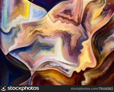 Relationships in Texture series. Background composition of people faces, colors, organic textures, flowing curves on the subject of inner world, love, relationships, soul and Nature