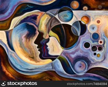 Relationships in Texture series. Composition of people faces, colors, organic textures, flowing curves for projects on inner world, love, relationships, soul and Nature