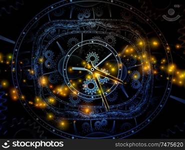 Relativity of Time. Faces of Time series. Composition of clock dials and abstract elements in association with science, education and modern technologies
