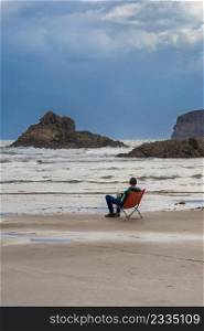 Relax at the Beach of La Franca, Protrected Landscape of the Oriental Coast of Asturias, La Franca, Ribadeveva, Asturias, Spain, Europe