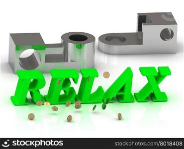 RELAX- words of color letters and silver details on white background