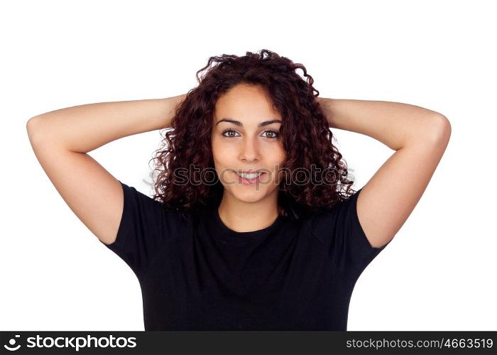 Relaxed brunette girl isolated on white background