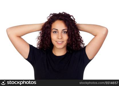 Relaxed brunette girl isolated on white background