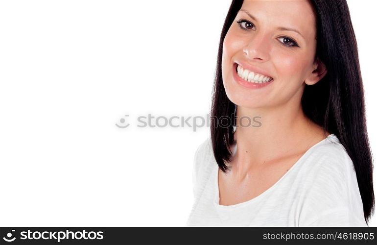Relaxed brunette woman in the park showing her perfect smile