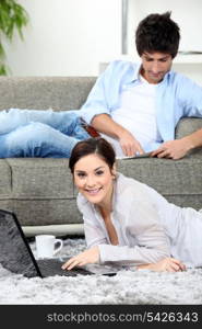 Relaxed couple at home