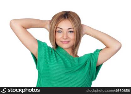 Relaxed woman isolated on white background