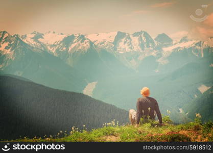 Relaxing backpacker in the mountains.