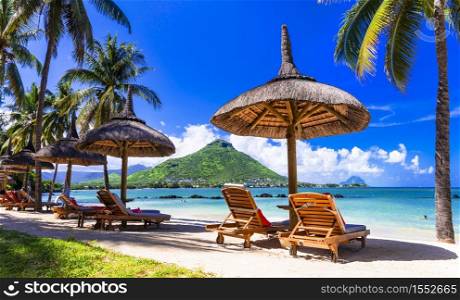 Relaxing holidays in tropical paradise. Mauritius island. Flic en Flac beach. Mauritius island . Flic en Flac beach