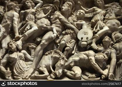 Relief sculpture of battle scene in the Vatican Museum, Rome, Italy.