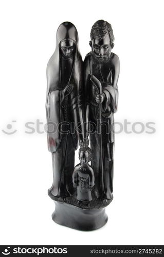 religious blackwood figurine of Mary, God and Jesus ( isolated on white background)