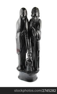 religious blackwood figurine of Mary, God and Jesus ( isolated on white background)