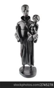 religious blackwood figurine of Saint Anthony and Jesus isolated on white background