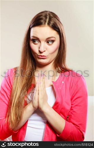 Religious woman praying to god jesus christ. Strong christian religion faith. Christianity.
