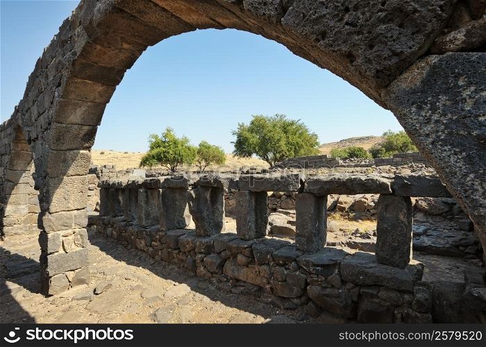 Remains of ancient buildings in the Korazim national park, Israel.