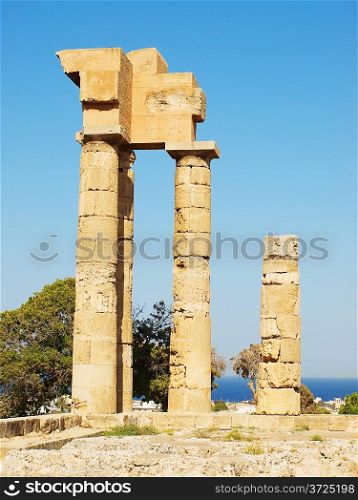 Remains of ancient temple of Apollonas at Rhodes, Greece.