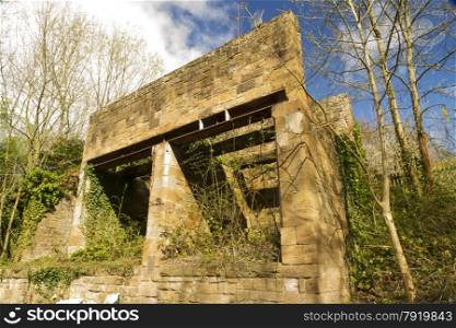 Remains of overhead conveyer that brought iron ore from Grosmont mines to the blast furnace for smelting. Egton Bridge, Scarborough, North Yorkshire, England, United Kingdom, North Yorkshire Moors