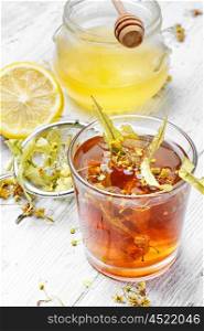 Remedy for cold-tea with dry Linden,honey and lemon