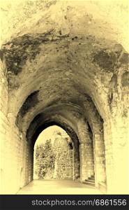 Remnants of Crusader castle in Israel. The Yehiam Fortress, National Park of Israel. Vintage Style Toned Picture