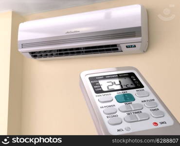 Remote control directed on air conditioner systrem. 3d