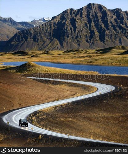 Remote country road on the south coast of Iceland