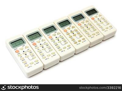 remote infrared devices in row isolated on white