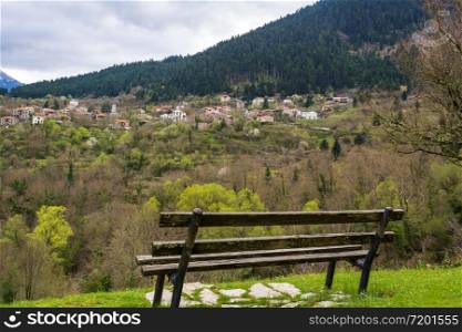 Remote view of a traditional village in Evrytania, Greece.. View of a traditional village in Evrytania, Greece