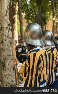 Renaissance Guard-house with Helmet in Blue and Yellow Dressed