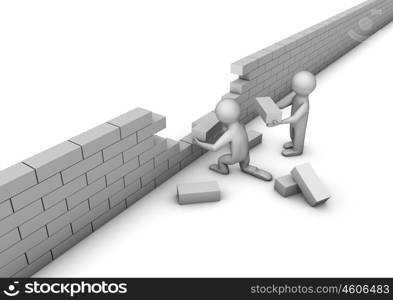 render of 2 people building a wall