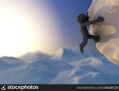 render of a 3d character climbing in winter