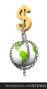 render of a dollar symbol chaining our planet