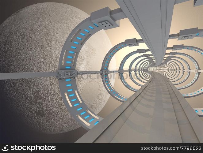 render of a futuristic bridge around the moon